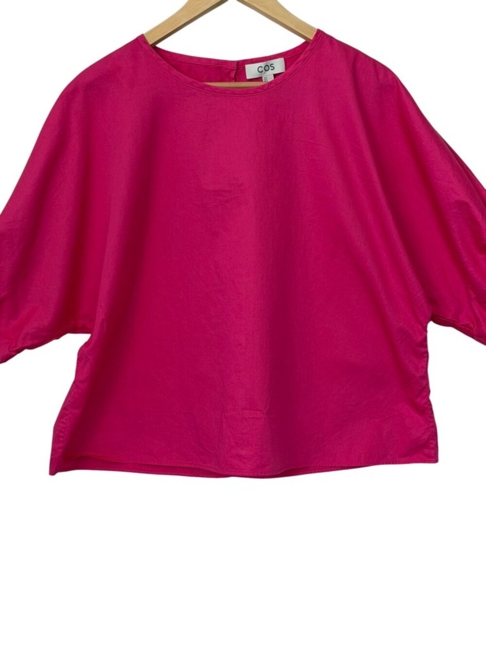 COS Cotton Poplin Voluminous Puff Sleeve Boxy Lagenlook Blouse Fuchsia Pink 12